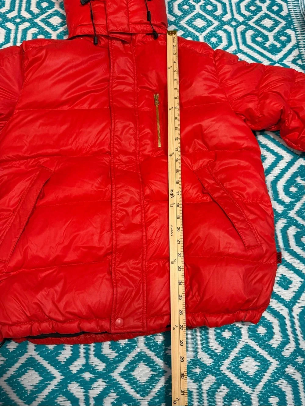 Stussy Men’s Red Hooded Puffer Jacket Insulated Winter Coat